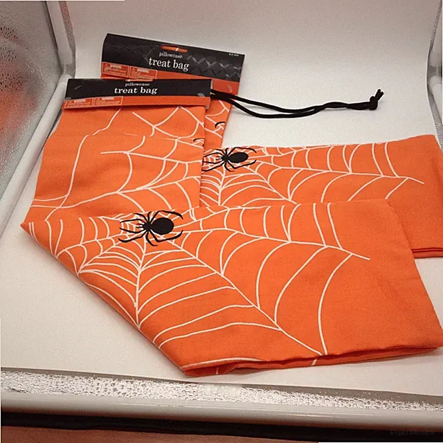 (2) Halloween Pillowcases Trick Or Treat Bag Bright Orange with Spiders