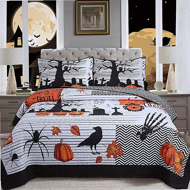 3 Pcs Halloween Themed Quilt Bedspread Set