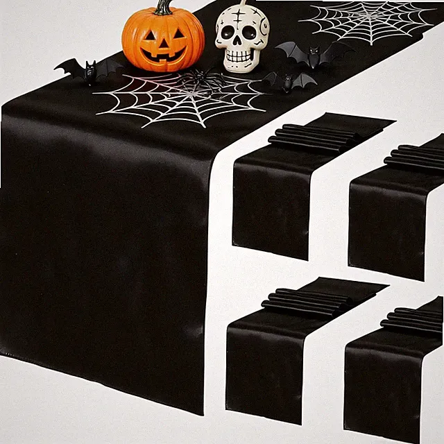 5 Pack Black Table Runners 12 x 108 Inches Long Smooth Silk Halloween Satin T...