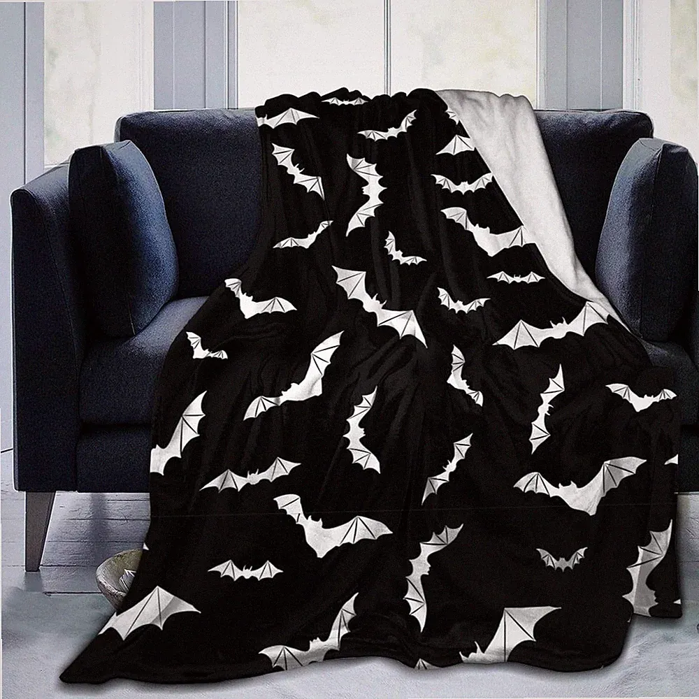 Bats Halloween Goth Fleece Flannel Blanket Throw Warm Lightweight Blankets for H