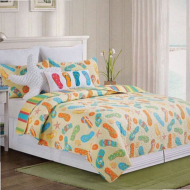 C&F Home Sunny Splash Flip Flops King Bed Quilt Set with 2 Shams All Season R...