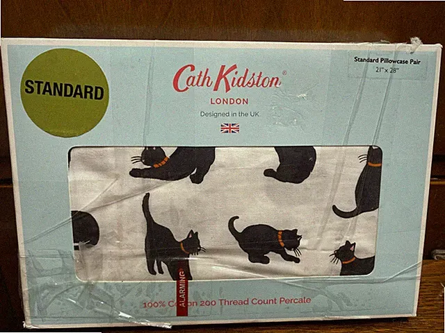 CATH KIDSTON LONDON BLACK CATS HALLOWEEN STANDARD PILLOWCASES SET OF 2, NIP