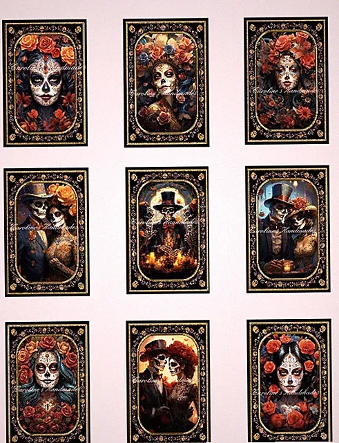 Day Of The Dead Halloween Designer MULTI-SIZE SET Cotton Fabric Quilt Blocks
