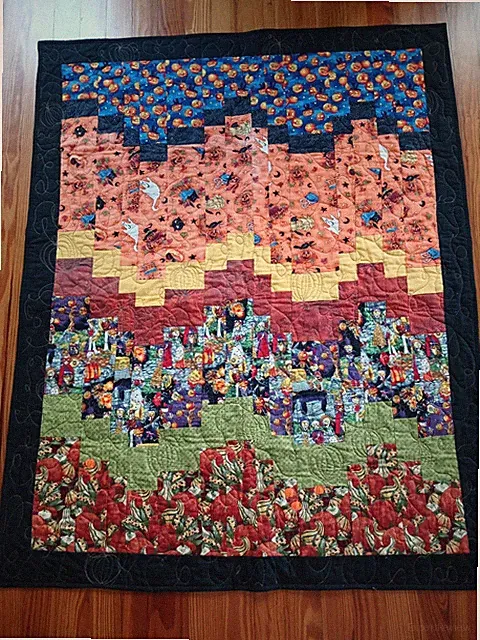 Halloween Theme Quilted Throw - 38 x 50” Pumpkins Scarecrows Ghost Skeltons