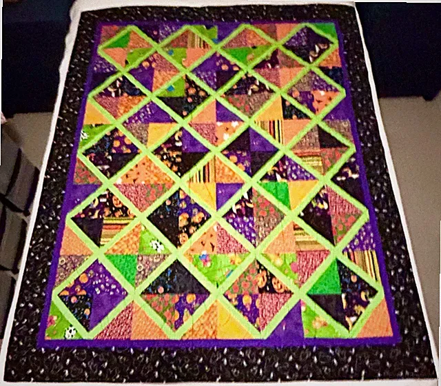 Hand Crafted Halloween Quilt Reversible 70" x 56" Unused Very Colorful