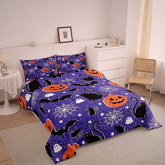 Happy Halloween Queen Size Bedding Set Decoration Pumpkin Lantern Comforter Set