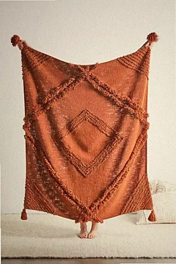 Rusty Orange Mud Cloth Cotton Home Decor Throw Tufted Blankets Throw Boho Blanke
