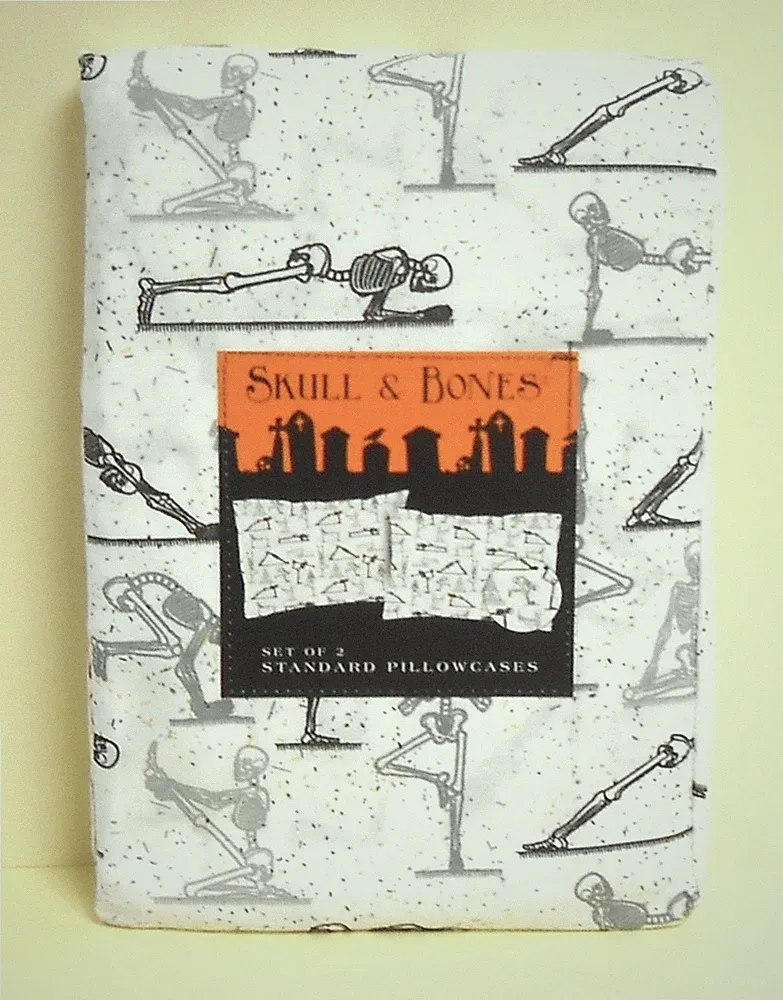 Skull & Bones Halloween 2 Standard Size Pillowcases SKELETONS DOING YOGA