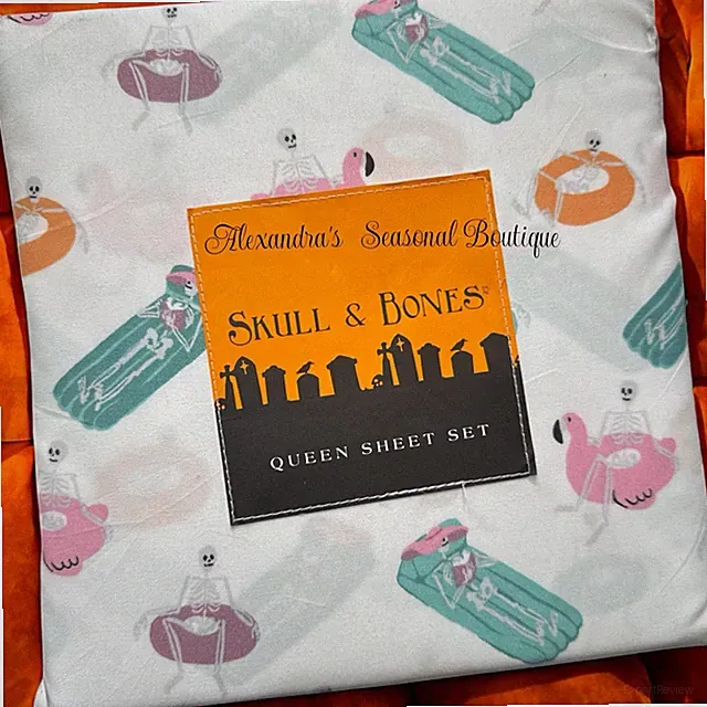 Skull & Bones Skeleton Pool Party Halloween Queen 4PC Sheet Set New Summerween