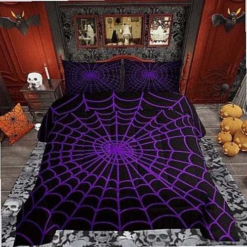 Spider Web Comforter Set Size,Happy Halloween Geometric Abstract Full Multi 08